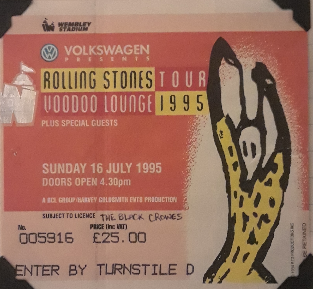 Jul 16, 1995: The Rolling Stones / The Black Crowes at Wembley Stadium  Wembley, England, United Kingdom | Concert Archives