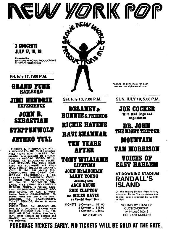 Jul 17, 1970: Jimi Hendrix / Grand Funk Railroad / Jethro Tull /  Steppenwolf / John Sebastian at Randall's Island Park Randall's Island, NY  | Concert Archives