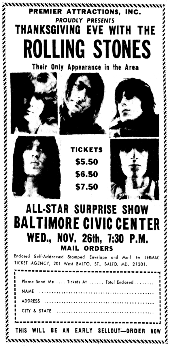 Nov 26, 1969: The Rolling Stones / B.B. King / Terry Reid at Baltimore  Civic Center Baltimore, Maryland, United States | Concert Archives
