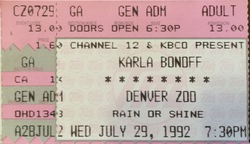 Karla Bonoff - Concert Ticket - July 29, 1992, Karla Bonoff on Jul 29, 1992 [365-small]