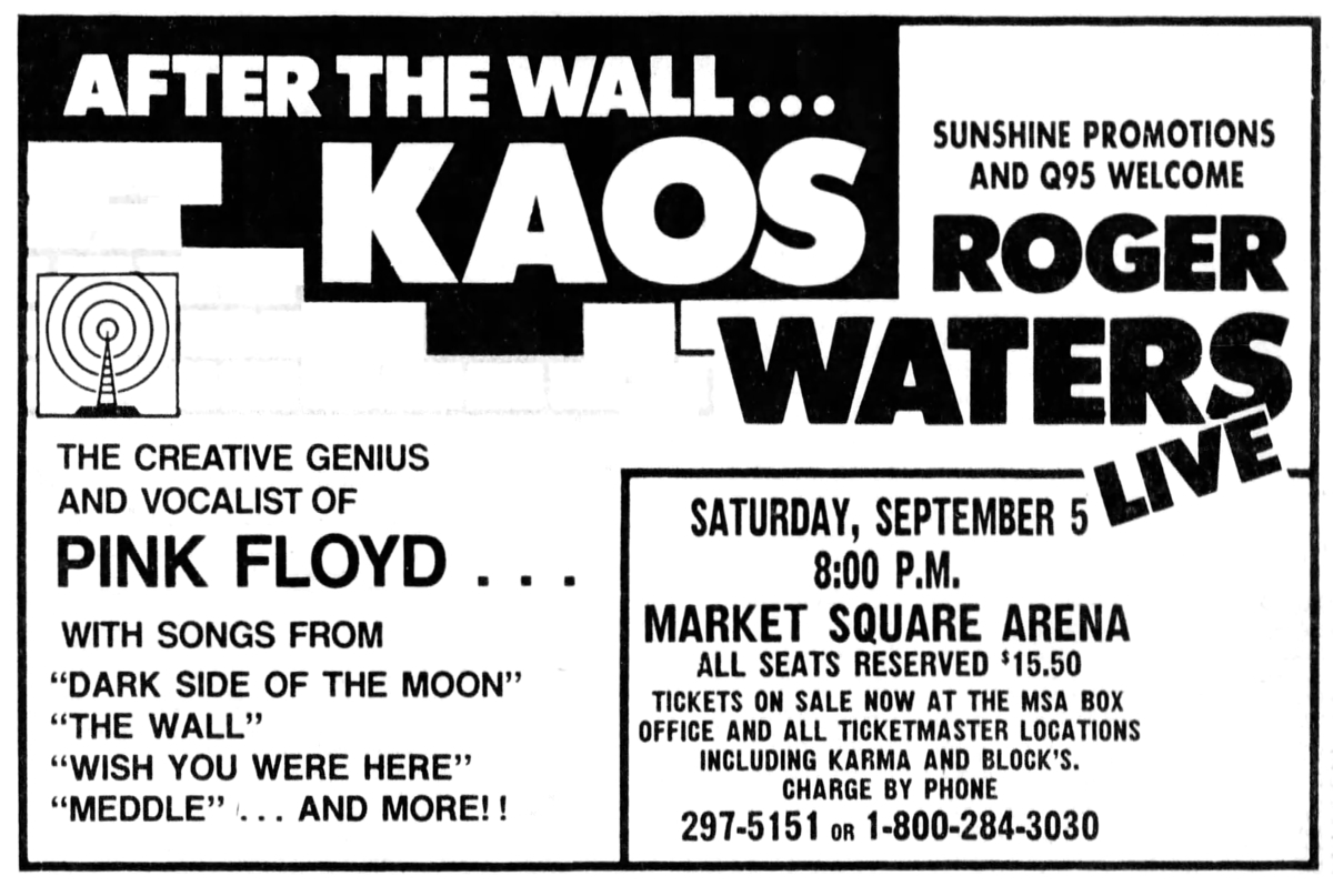 Sep 05, 1987: Roger Waters at Market Square Arena Indianapolis, Indiana,  United States | Concert Archives