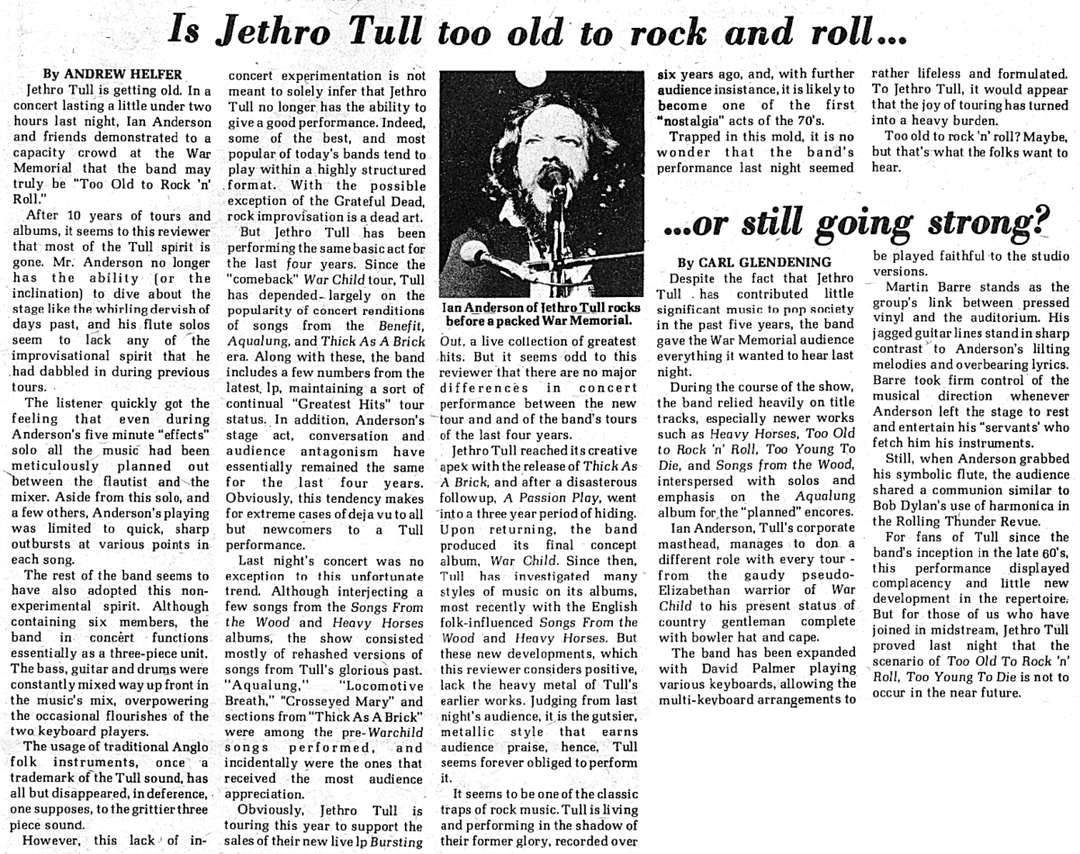 Nov 02, 1978: Jethro Tull / Uriah Heep at War Memorial Rochester, New York,  United States | Concert Archives