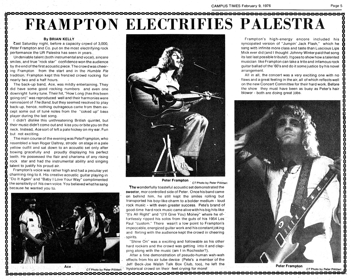 Feb 07, 1976: Peter Frampton / Ace at The Palestra, University of Rochester  Rochester, New York, United States | Concert Archives