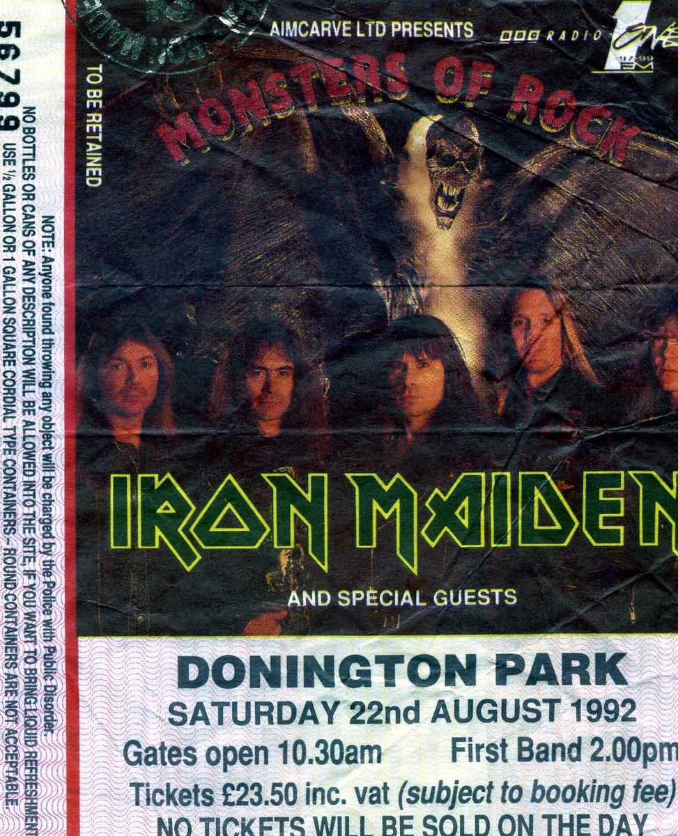 Aug 22, 1992: Iron Maiden / Skid Row / Thunder / Slayer / WASP / The  Almighty at Donington Park Castle Donington, England, United Kingdom |  Concert Archives