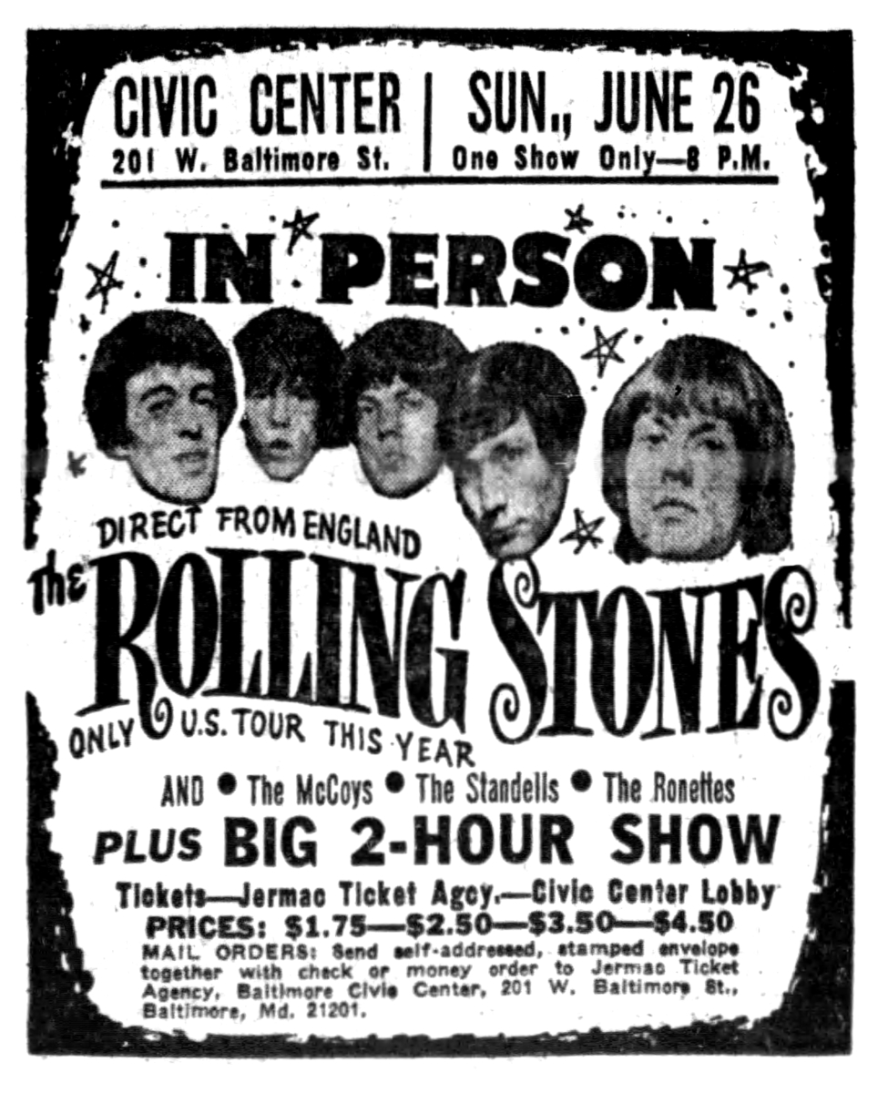 Jun 26, 1966: The Rolling Stones / The McCoys / The Standells / The  Ronettes at Baltimore Civic Center Baltimore, Maryland, United States |  Concert Archives