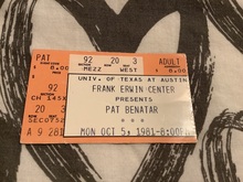 Ticket Stub, Pat Benatar on Oct 5, 1981 [915-small]