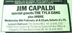 Concert poster, Jim Capaldi / The Tyla Gang / Arbre on Feb 8, 1978 [483-small]