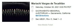 Mariachi Vargas de Tecalitlán (Oct 30, 2021) Memorial Auditorium, Sacramento CA ticket, Mariachi Vargas De Tecalitlan on Oct 30, 2021 [754-small]